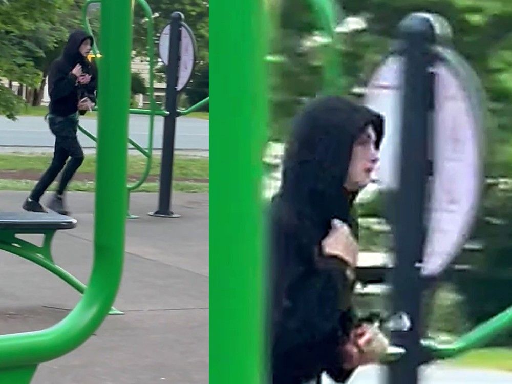 La GRC de Mission a publié des photos d'un suspect lors d'un assaut au Centennial Park le 6 juin 2025. La GRC de Mission a publié des photos d'un suspect lors d'un assaut au Centennial Park le 6 juin 2025.