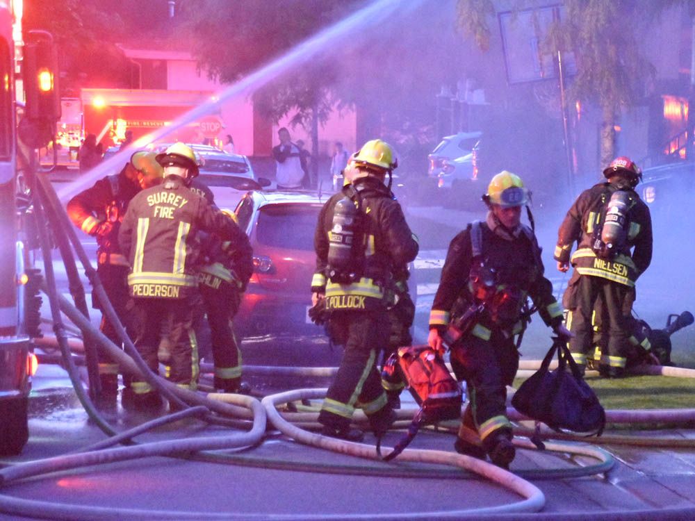 File photo of a Surrey Fire Service crew. File photo of a Surrey Fire Service crew.