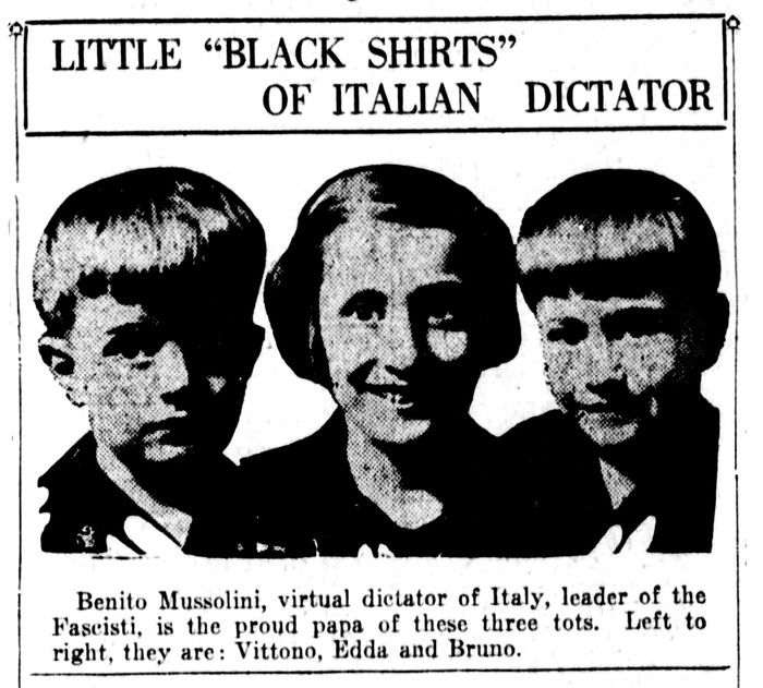  Photo of the three kids of Italy’s Fascist dictator Benito Mussolini in the June 21, 1923 Vancouver Daily World.