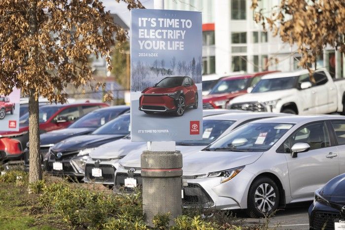 Electric vehicles for sale at a dealership in Surrey, BC Tuesday, January 14, 2025.