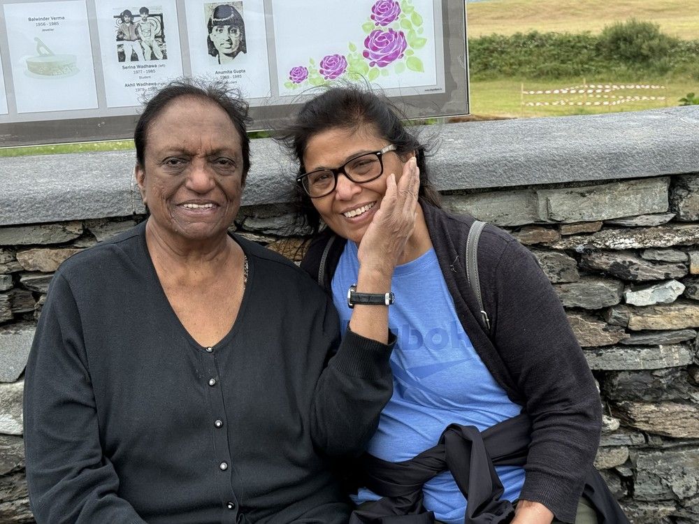 Padmini Turlapati, left, and Saroj Gaur, right meet each other at the Air India memorial in Ahakista, Ireland on Saturday, June 21, 2025. Turlapati lost her two sons, while Gaur lost her father in the bombing of Flight 182. Padmini Turlapati, left, and Saroj Gaur, right meet each other at the Air India memorial in Ahakista, Ireland on Saturday, June 21, 2025. Turlapati lost her two sons, while Gaur lost her father in the bombing of Flight 182.