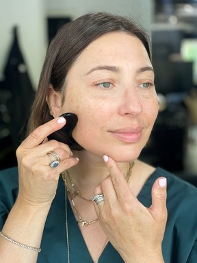 Nadia Albano tries a beauty elixir from Femmeuine. Handout/