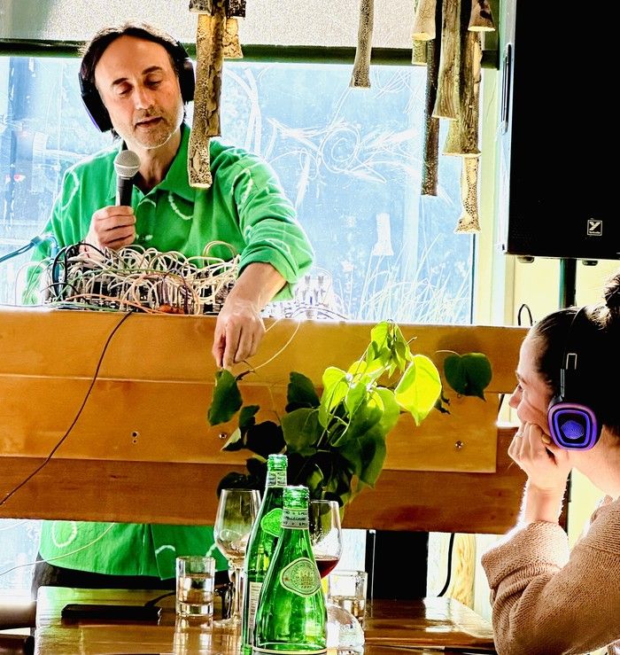  Taeun Nayar transmits the sound of a plant at a Taste Sound event at Burdock and Co.