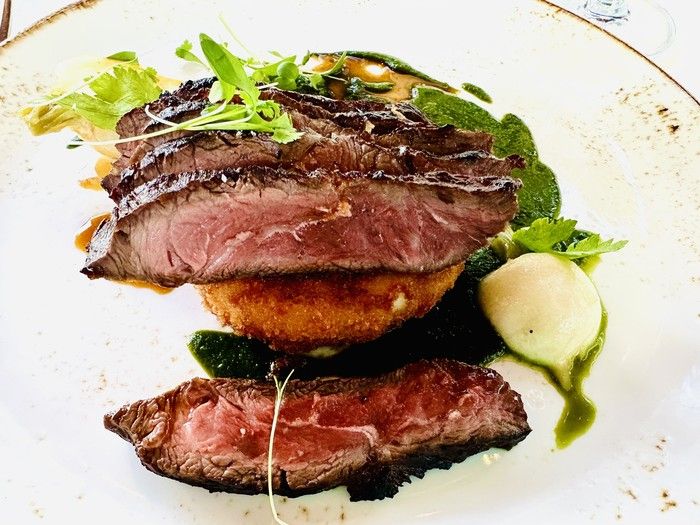  Steak dish at The Victor, paired with sake.