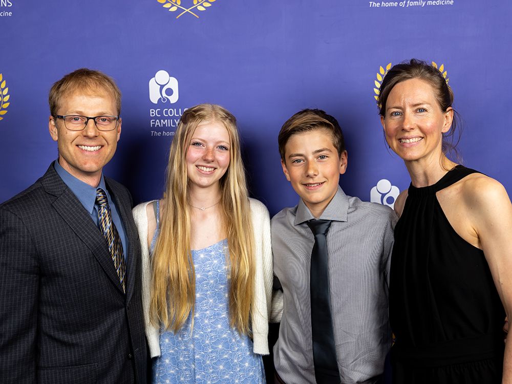 Dr. Jonathan Kerr (left) is pictured with his children Gwenyth (middle left) and Tobin (middle right) as well as his wife Christy Wagner (right). Kerr has thrown his name into the ring for consideration to become the next leader of the BC Green Party.