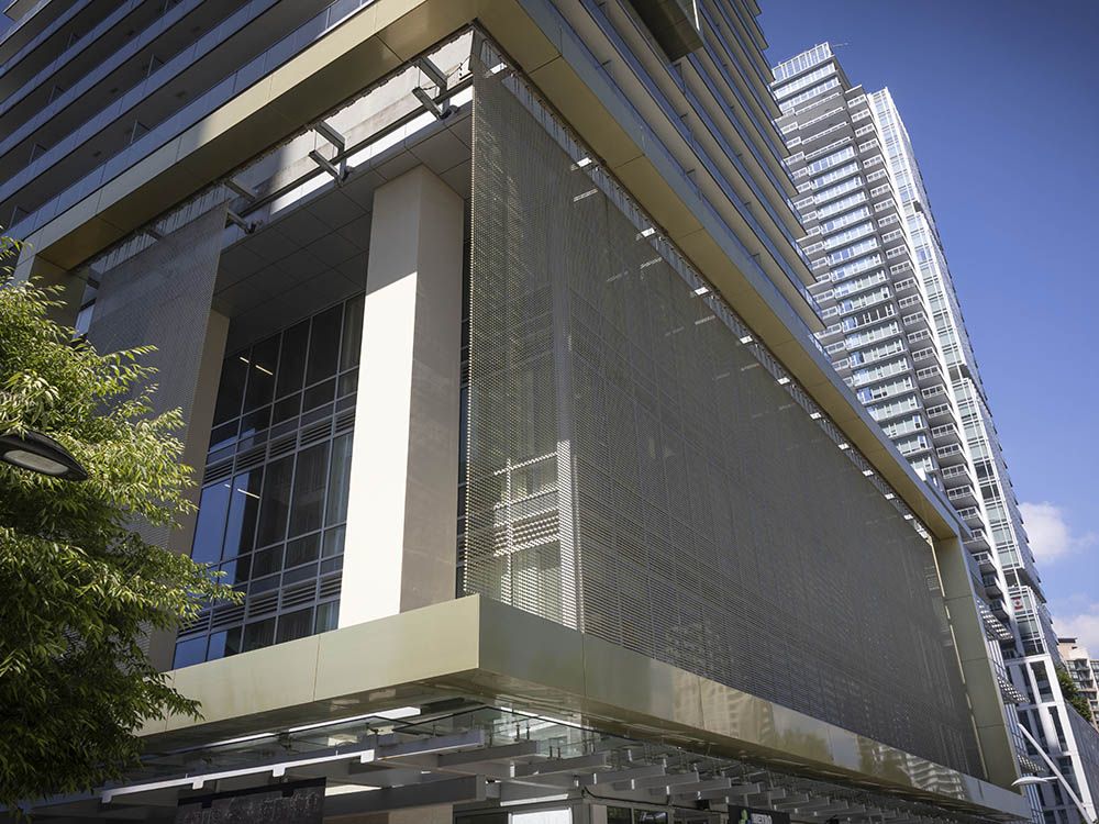 A giant LED screen on the north side of the Gold House mixed-use development at 6377 Mckay Ave. in Burnaby on July 12. The public art it's meant to display never materialized because of a dispute with commercial owners about the power supply.