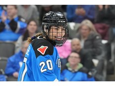 Sarah Nurse is seen during PWHL hockey action against Montreal in Toronto, on Friday, February 16, 2024.