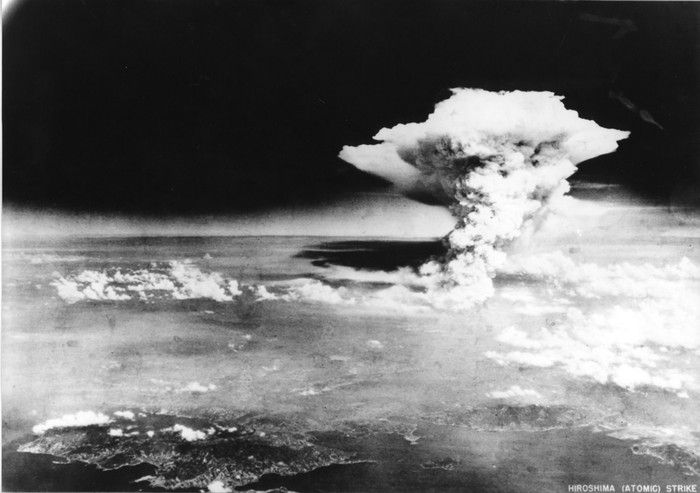 This handout picture taken on August 6, 1945 by U.S. Army and released from Hiroshima Peace Memorial Museum shows a mushroom cloud of the atomic bomb dropped by B-29 bomber Enola Gay over the city of Hiroshima.