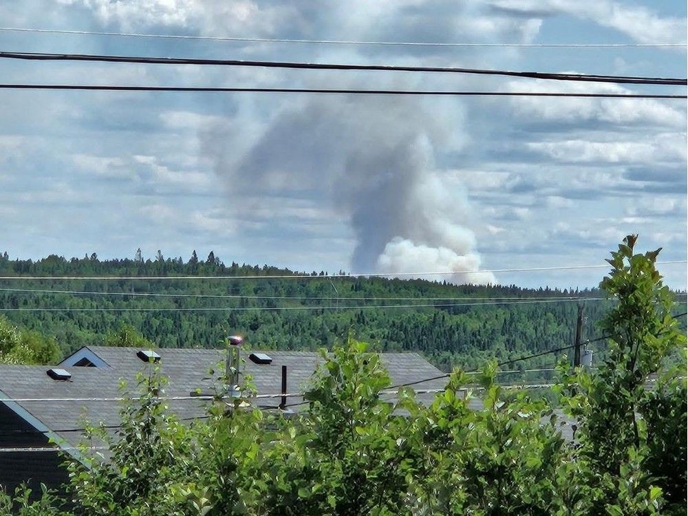 Smoke rises from an area near the Exploits River, between Grand Falls-Windsor and Bishop’s Falls in central Newfoundland in this social media post by Jeff Taylor on Tuesday, Aug. 5, 2025. Smoke rises from an area near the Exploits River, between Grand Falls-Windsor and Bishop’s Falls in central Newfoundland in this social media post by Jeff Taylor on Tuesday, Aug. 5, 2025.