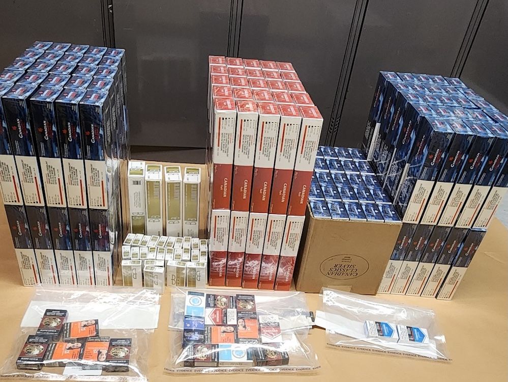  Around seven cases of contraband tobacco products. RCMP seized from a driver suspected to be supplying an illegal store.