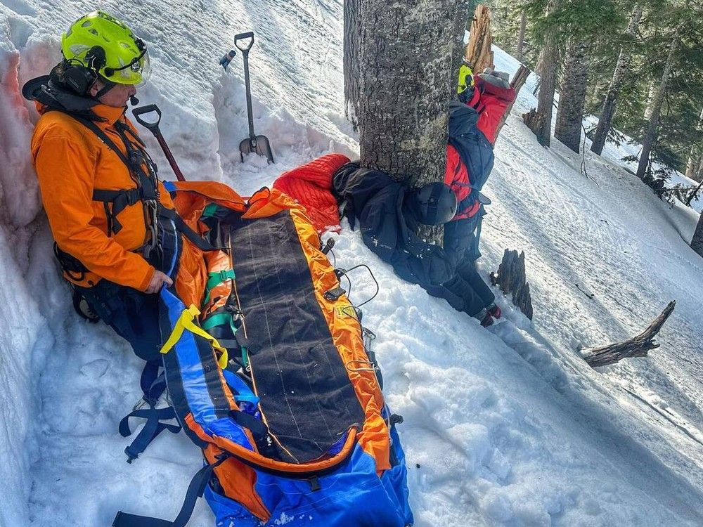  north shore rescue responds to an injured skier who fell down a steep slope near cypress in april.