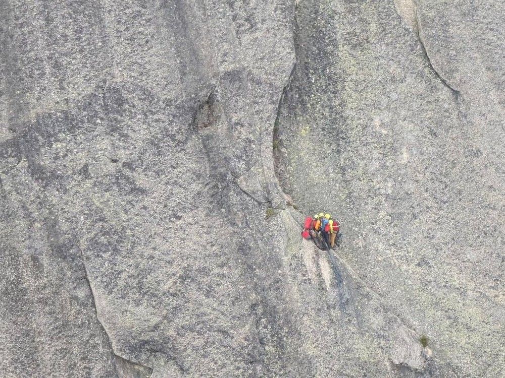 North Shore Rescue was called late in the evening on Aug. 5, 2025 to assist with a rescue at Yak Peak summit just north of Hope, B.C. A climber had fallen and sustained a head injury; the injured climber along with a second climber were hanging in their harnesses on the rock face when rescuers arrived.