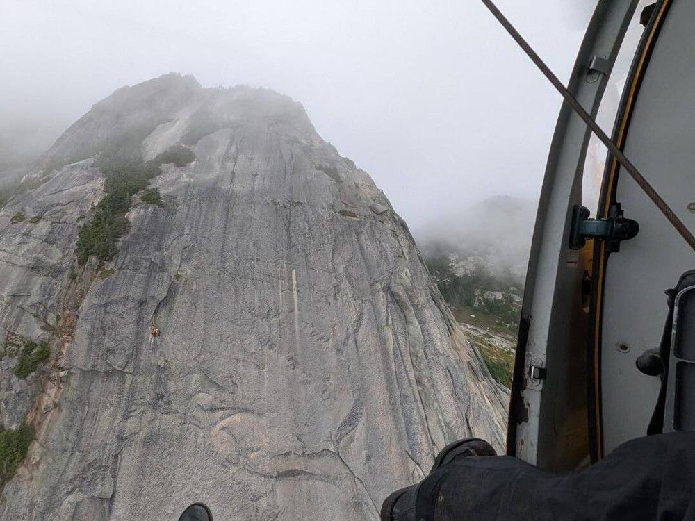 North Shore Rescue was called late in the evening on Aug. 5, 2025 to assist with a rescue at Yak Peak summit just north of Hope, B.C. A climber had fallen and sustained a head injury; the injured climber along with a second climber were hanging in their harnesses on the rock face when rescuers arrived.