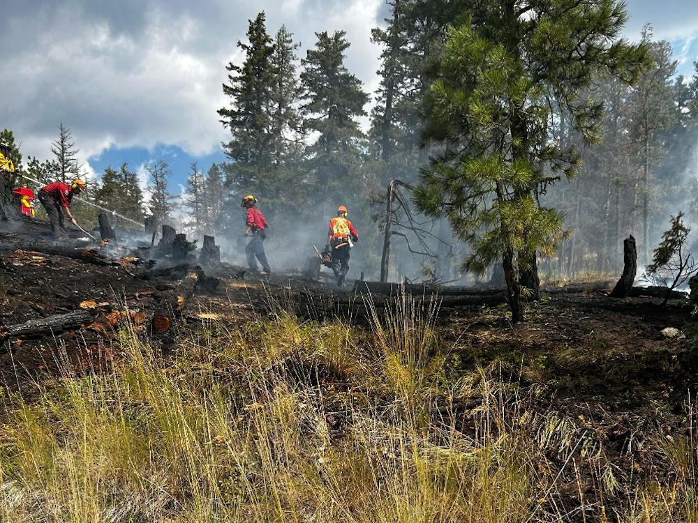 Firecrews in West Kelowna work to extinguish two wildfires believed to have been started by fireworks. 