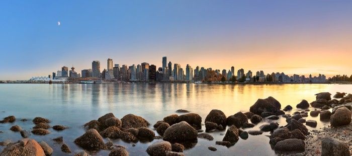  Vancouver’s skyline photographed from Stanley Park during low tide.