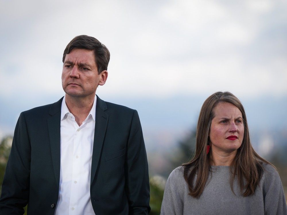B.C. NDP Leader David Eby and Vancouver-Little Mountain NDP MLA Christine Boyle during a campaign stop in Vancouver on October 17, 2024.