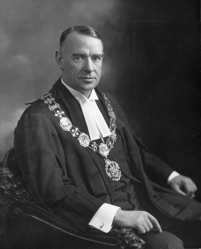  Former Vancouver mayor Gerry McGeer in his robes during his first term in 1935 or 36. Vancouver Archives AM177-F01-: CVA 612-312