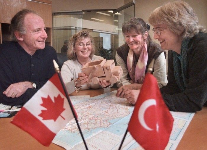  (From left) Neil Griggs, founder of Builders Without Borders, with volunteers Edna Bardell, Gudrun Hupfauer and Julia Armstrong in 2000. The volunteers were off to Turkey to assist women, families and communities re-build businesses and homes devastated by an earthquake.