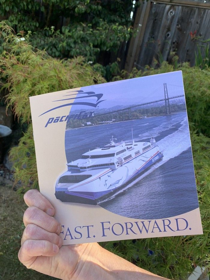  David Rogers with a brochure for the PacifiCat, the ill-fated 1990s fast ferry project by B.C. Ferries.