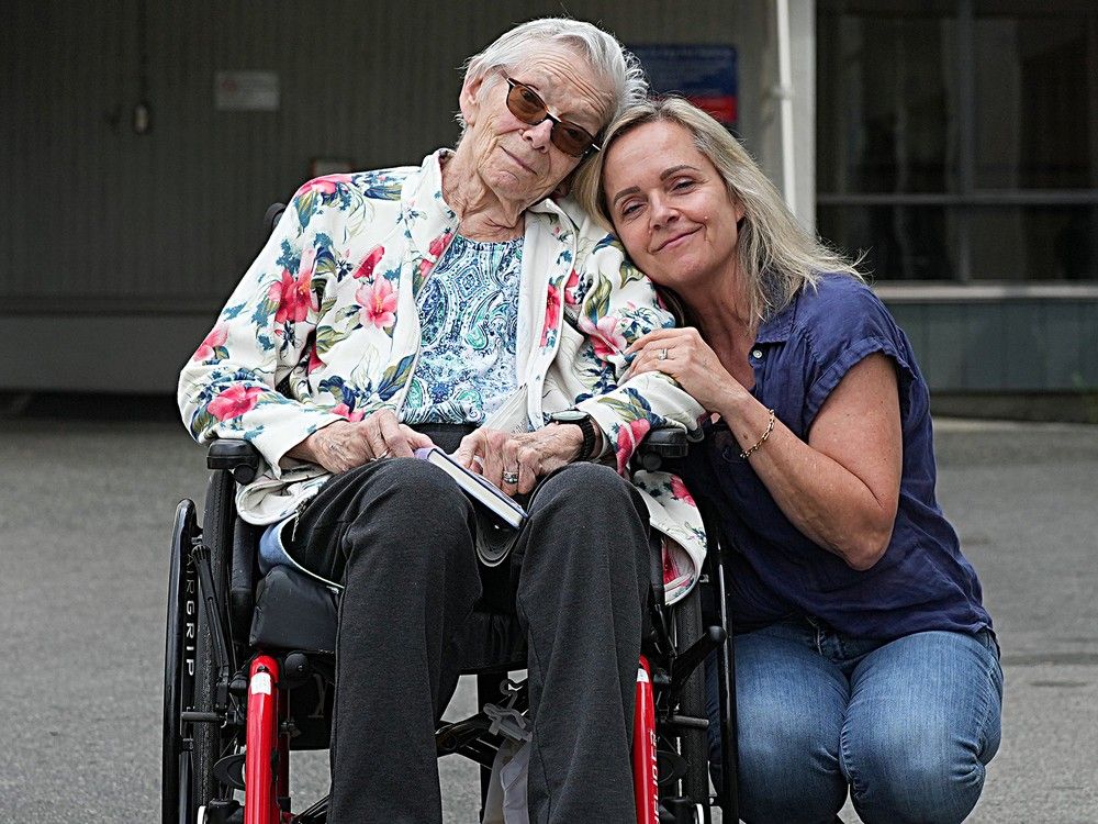 Laura Kyle and her mother Barbara Donaldson outside the Gorge Road Health Centre in Victoria.