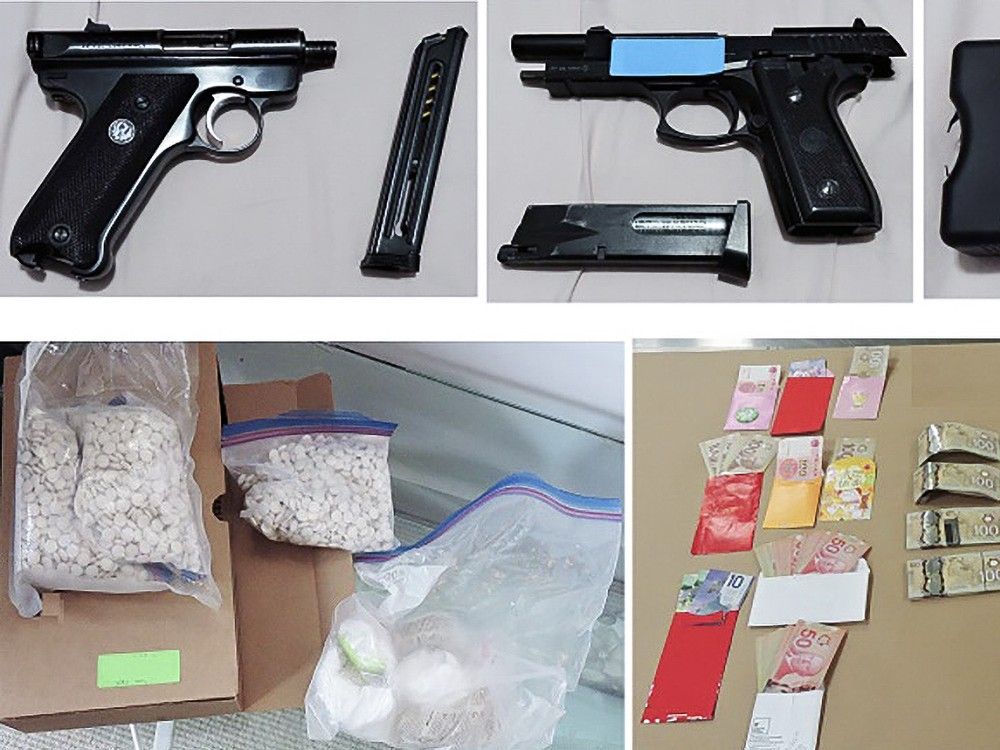 Firearms, drugs and cash seized by Canada Border Services Agency and the B.C. RCMP federal serious and organized crime team in 2019 and 2020.