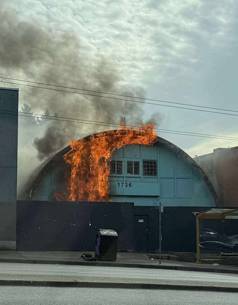 A fire destroys a mixed-use building at 1736 East Hastings St. on Sunday, Sept. 28, 2025. A fire destroys a mixed-use building at 1736 East Hastings St. on Sunday, Sept. 28, 2025.