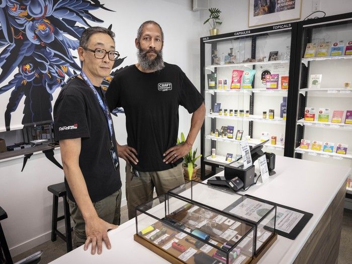  owners dennis park (left) and mark okoth at their craft greenery cannabis store in vancouver on sept. 23, 2025.
