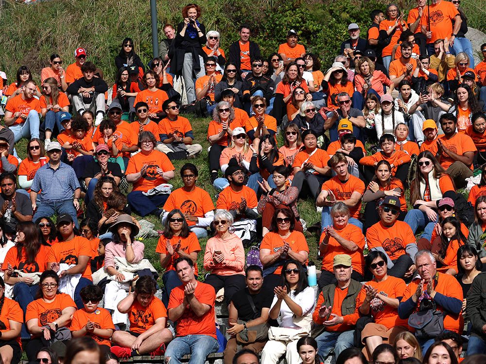 People take part in a Truth and Reconciliation Day event at UBC on Sept. 30, 2024. People take part in a Truth and Reconciliation Day event at UBC on Sept. 30, 2024.