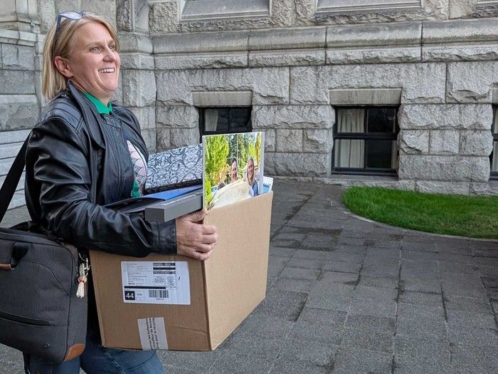 Cloverdale MLA Elenore Sturko walks out of B.C. Legislature on Sept. 22, 2025. She was kicked out of the B.C. Conservative caucus Monday evening, only hours after leader John Rustad survived his leadership review. Cloverdale MLA Elenore Sturko walks out of B.C. Legislature on Sept. 22, 2025. She was kicked out of the B.C. Conservative caucus Monday evening, only hours after leader John Rustad survived his leadership review.