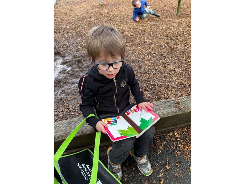  Cody Price, age 4, reading Chicka Chicka Boom Boom as part of the Kindergarten Connections program at Central Sockeye Preschool in Chilliwack.