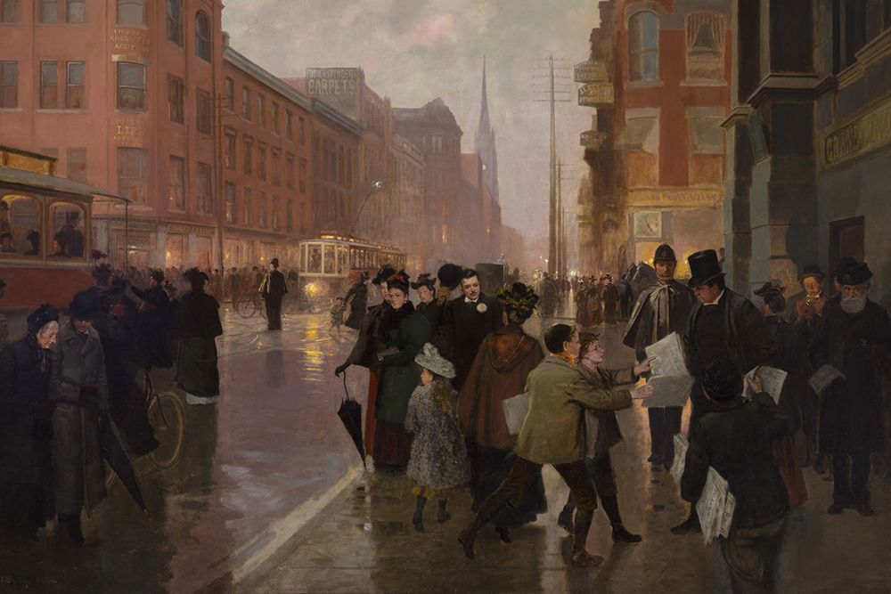 Frederic Martlet Bell-Smith, Lights of a City Street, 1894. Large painting of the rainy evening street scene at King and Yonge streets in Toronto. Part of the Hudson's Bay Company collection, which will be auctioned Nov. 19, 2025 in Toronto by Heffel. Frederic Martlet Bell-Smith, Lights of a City Street, 1894. Large painting of the rainy evening street scene at King and Yonge streets in Toronto. Part of the Hudson's Bay Company collection, which will be auctioned Nov. 19, 2025 in Toronto by Heffel.