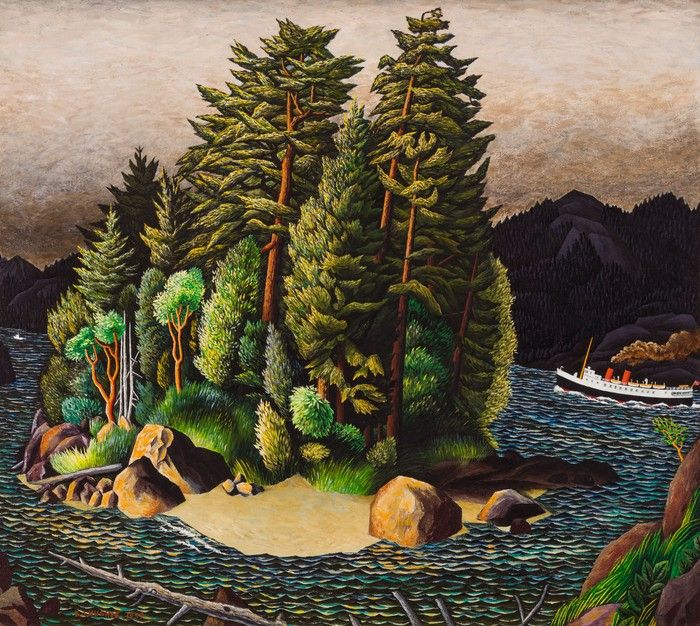 The 1949 E.J. Hughes painting, Entrance to Howe Sound, will be sold at the Nov. 19 Heffel auction in Toronto. It is part of the Lillian Mayland McKimm collection. It has an estimate of $1.25 million to $1.75 million. The 1949 E.J. Hughes painting, Entrance to Howe Sound, will be sold at the Nov. 19 Heffel auction in Toronto. It is part of the Lillian Mayland McKimm collection. It has an estimate of $1.25 million to $1.75 million.