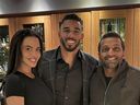 Vancouver Canucks forward Evander Kane with fiancee Mara Teigen and FBI Director Kash Patel.