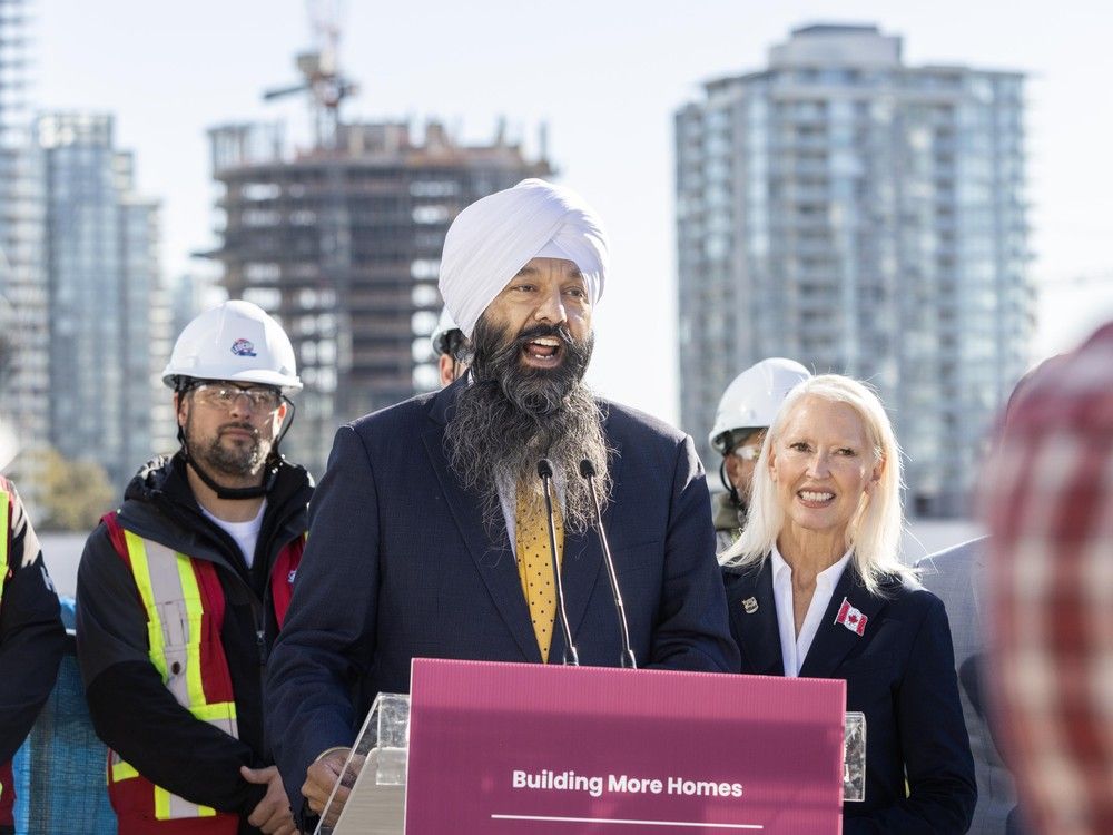 Randeep Sarai, secretary of state, international development and member of parliament for Surrey Centre, on behalf of Housing Minister Gregor Robertson, for a housing announcement at Alpha Ave. and Lougheed Hwy in Burnaby on October 14, 2025. Randeep Sarai, secretary of state, international development and member of parliament for Surrey Centre, on behalf of Housing Minister Gregor Robertson, for a housing announcement at Alpha Ave. and Lougheed Hwy in Burnaby on October 14, 2025.