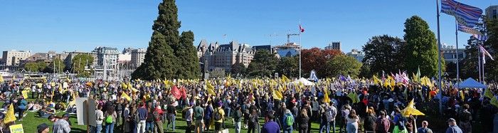 People walk and protest the BCGEU from Centennial Square down to the B.C. legislature in Victoria on October 6, 2025. People walk and protest the BCGEU from Centennial Square down to the B.C. legislature in Victoria on October 6, 2025.