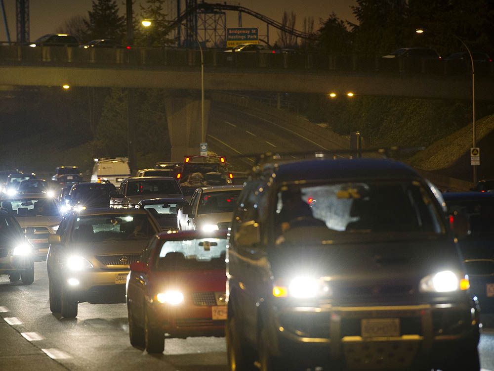 Nighttime traffic in Vancouver in a file photograph.