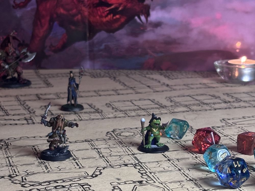 A Dungeons and Dragons gameplay board, with Karoline Moore’s frog druid, Todd Cabbage.