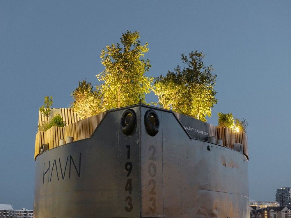  Havn has repurposed a 1943 naval supply barge to house saunas, hot tubs, cold pools, showers, and other amenities at its Victoria location.