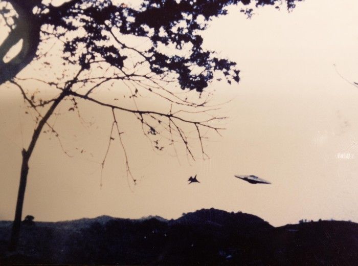  One of the photos from a binder of UFO pix collected by Lt.-Col. Wendelle Stevens.