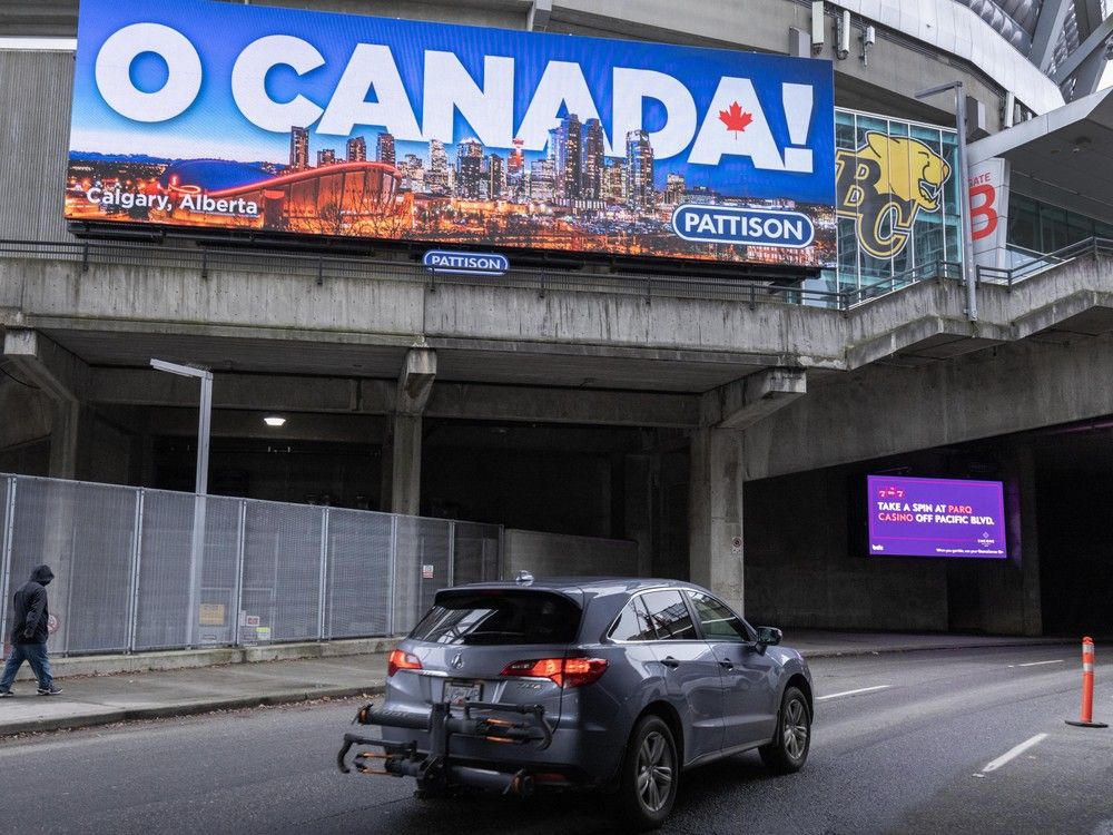 Electronic billboards on Expo Boulevard in Vancouver.