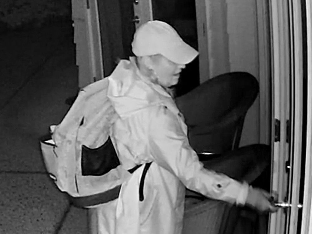  A still from CCTV footage showing a suspect in a break-and-enter in the 200-block Sandringham Crescent on Oct. 12, 2025.