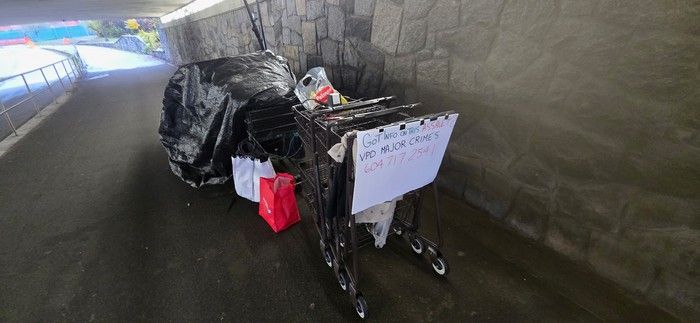 The belongings of a panhandler known as Tom, in a tunnel at Stanley Park The belongings of a panhandler known as Tom, in a tunnel at Stanley Park