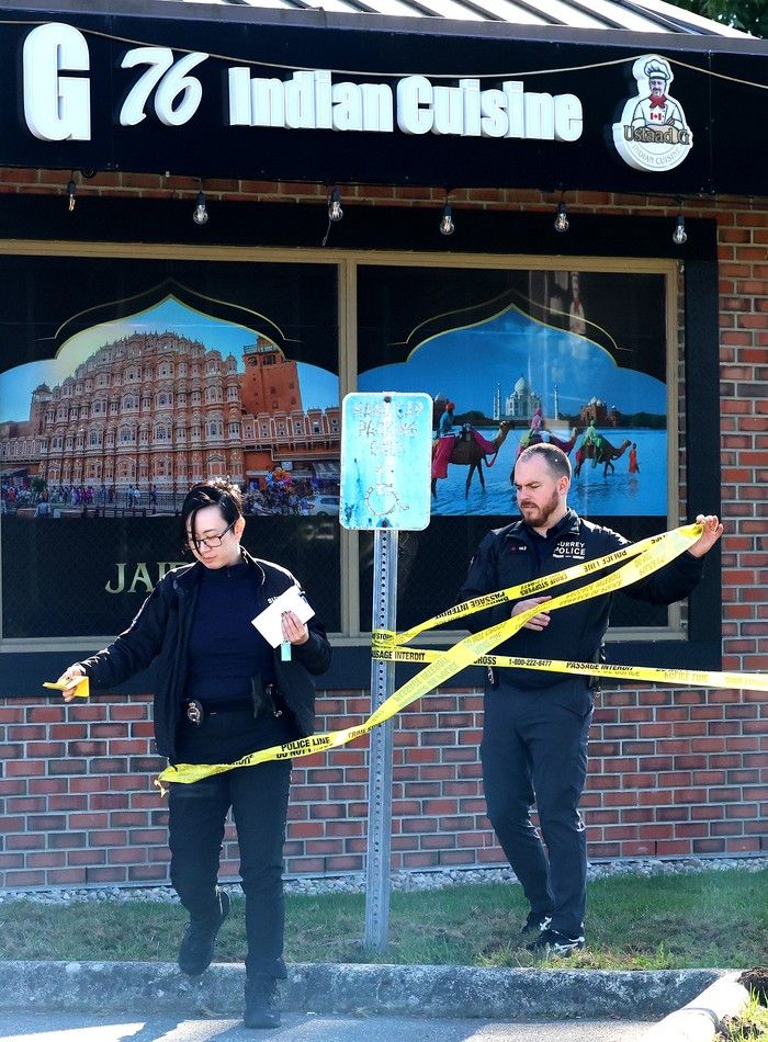  Scenes from the Ustaad G 76 restaurant at 2160 King George Boulevard following an extortion related shooting in Surrey on Oct 6, 2025.