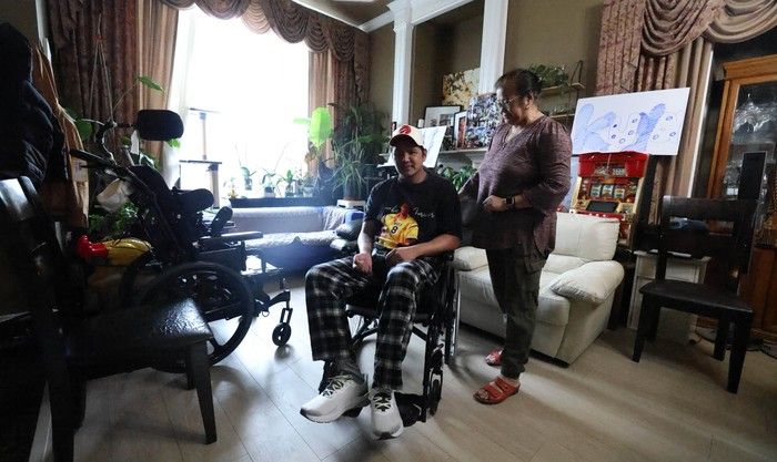  aj sico, seen at home with his mom, jhosie, suffered a traumatic brain injury, multiple broken bones and nerve damage to his right eye.