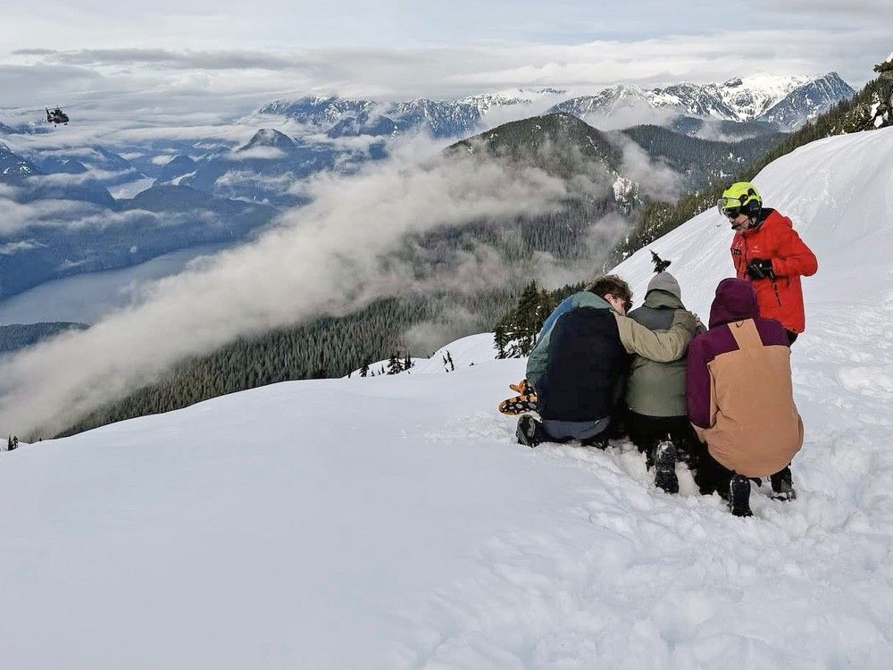 Handout photograph from Ridge Meadows Search and Rescue after the rescue of four stranded hikers from an emergency shelter near the Golden Ears summit on Jan. 13.