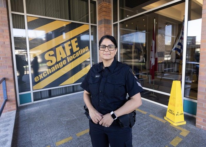  Sgt. Rita Raj, at the VPD Safe Zone on Cambie Street, says most police departments have designated safe areas where buyers and sellers can meet to complete a transaction: “Ours is right in front of the entrance, in full view of all the cameras.”