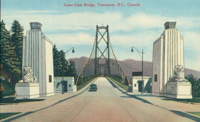  Coast publishing postcard of the Lions Gate Bridge in Vancouver, late 1930s or early 1940s.