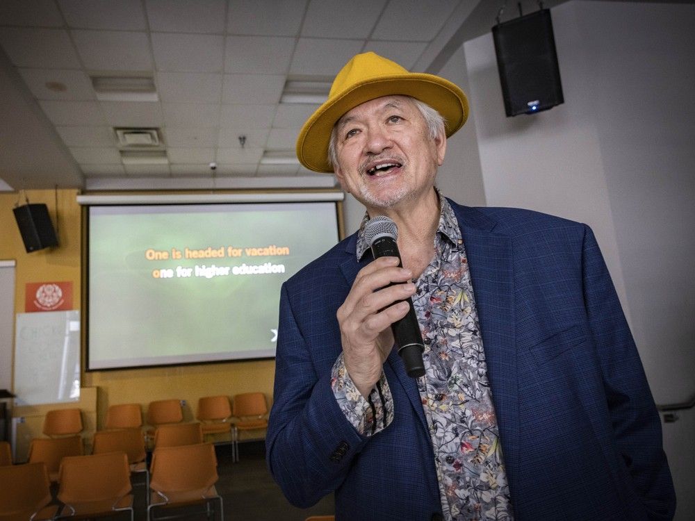 Robert Mah, the karaoke king of the DTES, sings at the Union Gospel Mission in Vancouver.