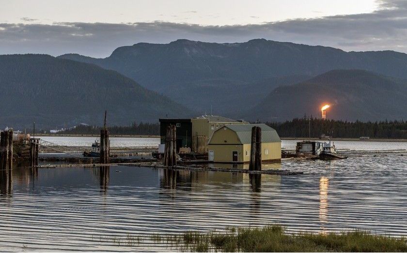  Flaring of waste gas at the LNG Canada plant in Kitimat.