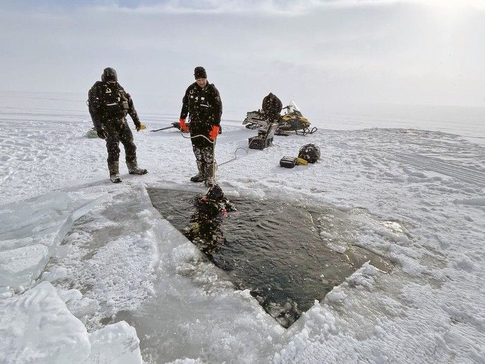  An RCMP underwater recovery team recovers the bodies of two snowmobilers from Charlotte Lake who were reported missing on February 20, 2026 after not being seen since February 17.
